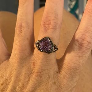 Heart Shaped Amethyst & Marcasite Ring size 8